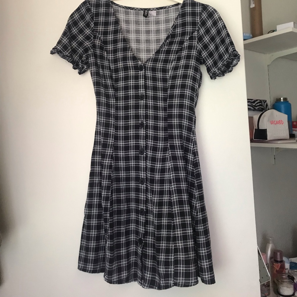 plaid button-up dress